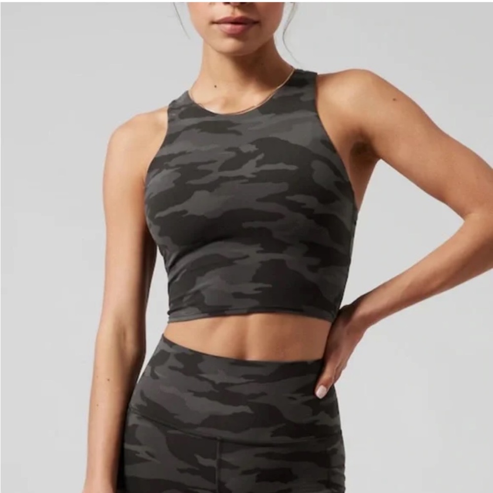 Athleta Conscious Crop Black Camo Bra Tank Top Light Support A-C Cups Medium
